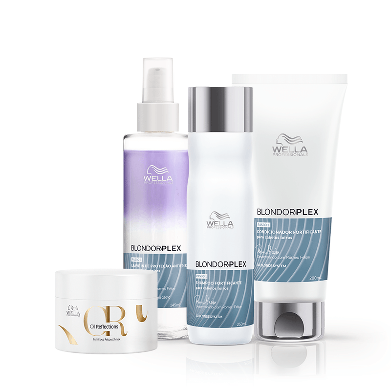 Wella Professionals Kit Blondorplex OR Shampoo 250ml Condicionador 200ml Leave-In 145ml Máscara Oil Reflections