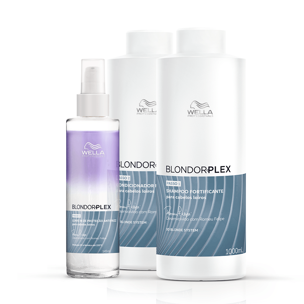 Wella Professionals Kit Blondorplex Salão Trio Shampoo 1000ml Condicionador 1000ml Leave-In 145ml