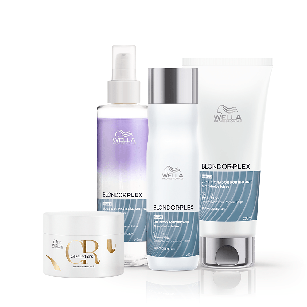 Wella Professionals Kit Blondorplex OR Shampoo 250ml Condicionador 200ml Leave-In 145ml Máscara Oil Reflections