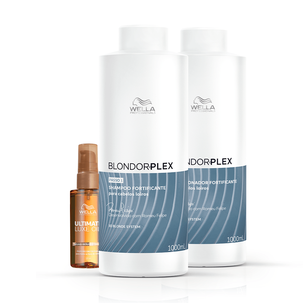 Wella Professionals Kit Blondorplex Luxe Oil Trio Shampoo 1000ml Condicionador 1000ml e Óleo 100ml